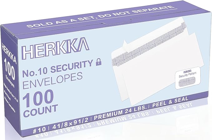 HERKKA #10 Security Self-Seal Envelopes, No.10 Windowless Bussiness Envelopes by HERKKA