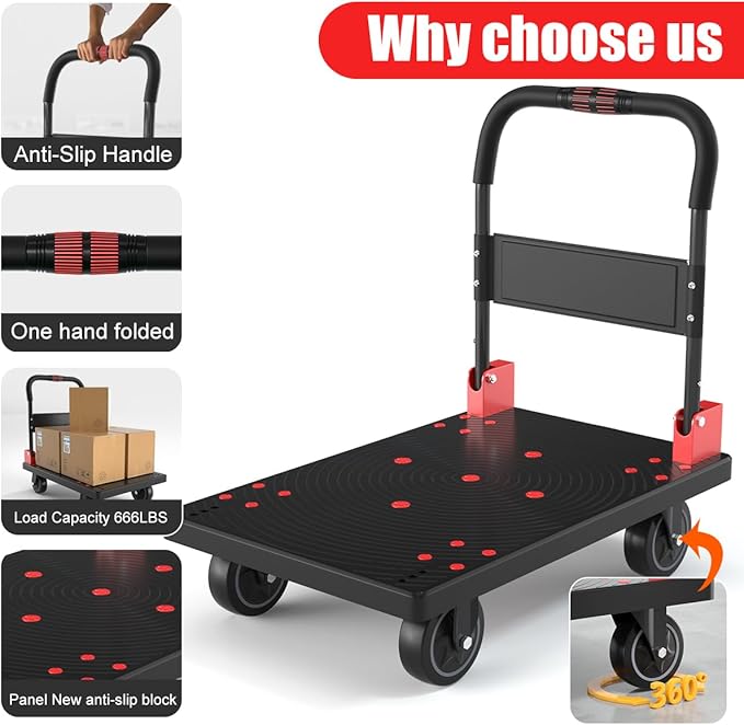 WUD Heavy-Duty Folding Platform Cart – Reinforced 35.4″ × 23.6″, 1323 lb - Image 5