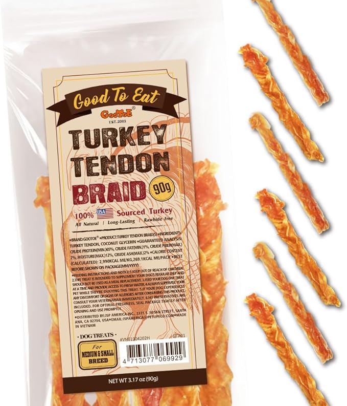Gootoe Turkey Tendon Dog Treats – 100% USA-Sourced, Natural Snack, Premium by GooToE