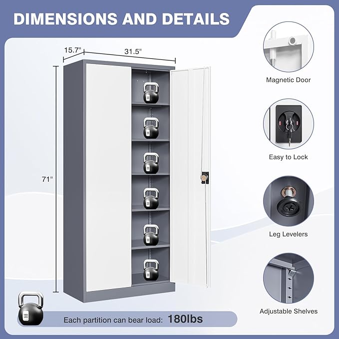 Metal Tool Storage Cabinet, Lockable File Cabinet - Image 3