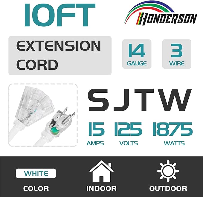3-Outlets Indoor Outdoor Extension Cord Weatherproof - Image 2