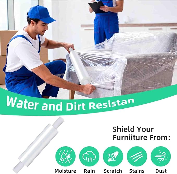 2 Rolls Stretch Film Wrap with Handles 15"x 1200ft, Heavy Duty Clear Plastic - Image 6