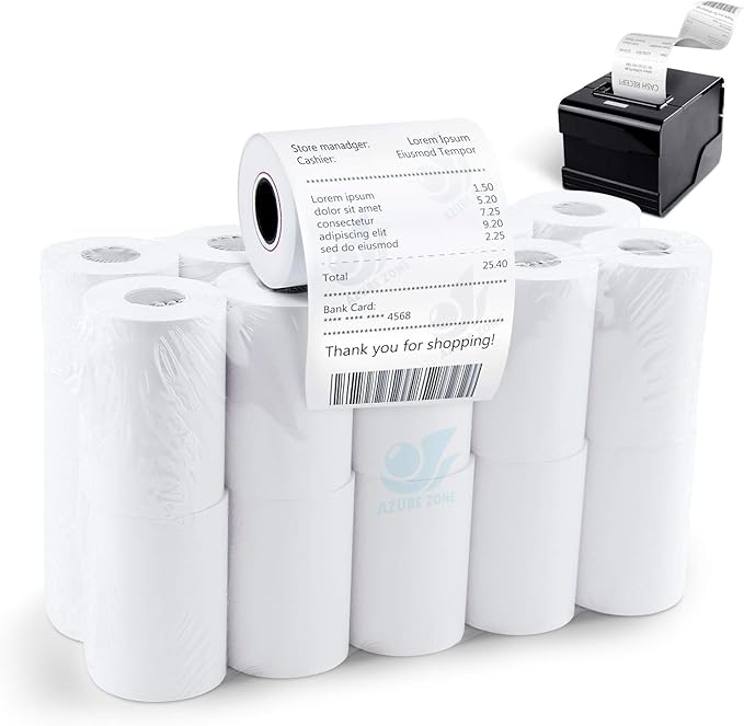 Azure Zone, Thermal Paper Rolls 2-1/4 X 50ft, 50 Rolls, Fits Most POS Machines by AzureZone