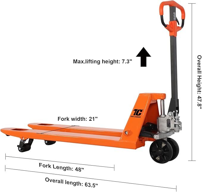 T Tory Carrier Pallet Jack, 5500 Lb. Capacity 21 x 48 Forks Mannual Pallet Truck - Image 2