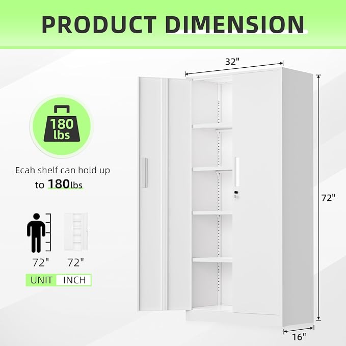 Crownland 72" Metal Storage Cabinet, Lockable Garage Storage Cabinets, High - Image 3