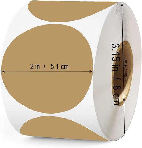 2 Inch Brown Round Thermal Labels, 600 Labels/Roll, Self-Adhesive Circle - Image 2