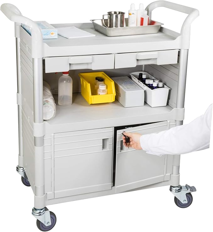 JaboEquip, Larger 3 Shelf Heavy Duty Lockable Hospital cart Medical cart - Image 3