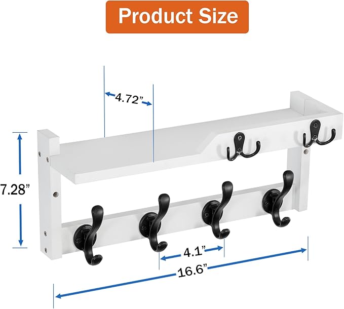 Coat Rack Wall Mount with Shelf, Coat Hanger Wall Mount with Key Hooks and Mail - Image 6