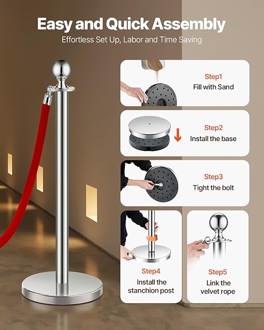 VEVOR Stanchions and Velvet Ropes 6Pcs, Hollow Base - Image 4