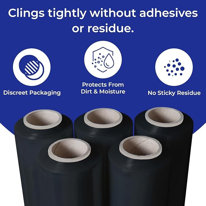 Rosmonde Bulk Black Plastic Wrap, 20 Rolls Pack, 80 Gauge Heavy-Duty Pallet - Image 8