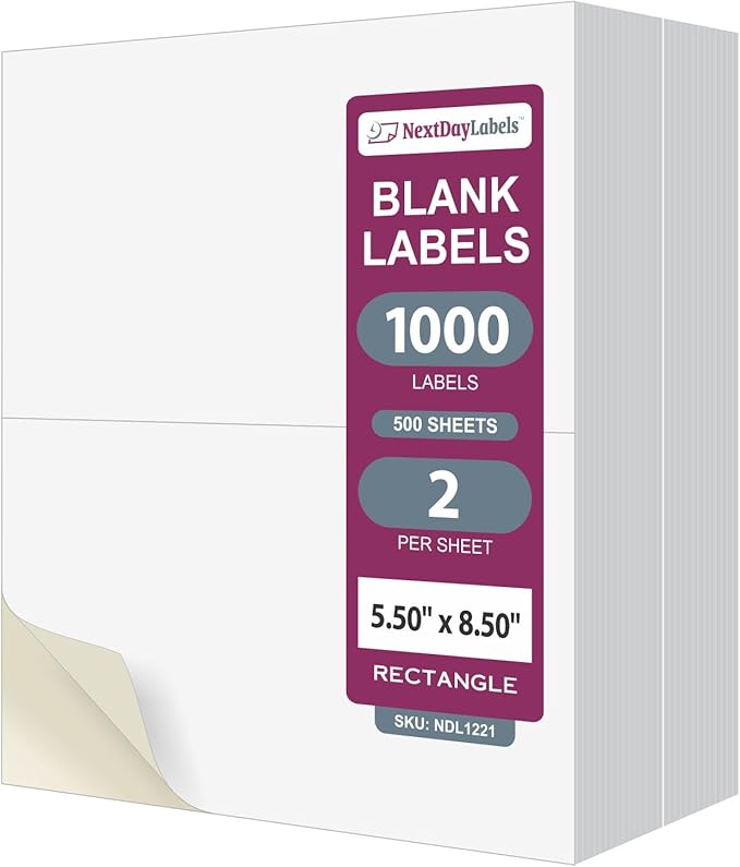 NextDayLabels – 8-1/2" x 5-1/2" Rectangular Sticker Labels by NextDayLabels
