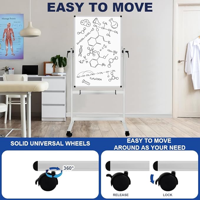 XBoard Whiteboard Mobile, 44x30inch Double Sided Magnetic Dry Erase Board on - Image 3
