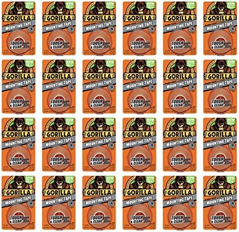 Gorilla Mounting Tape, Tough and Clear, Double-Sided, 1" x 60", Clear - 24 Pack by Gorilla