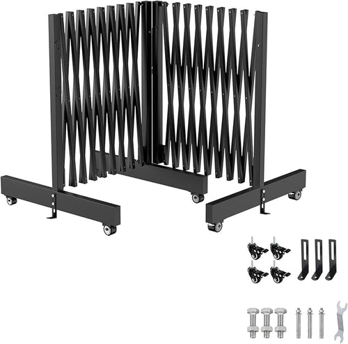 12.2FT Black Industrial Metal Expandable Barricade，Retractable Traffic Fence by JTZFD