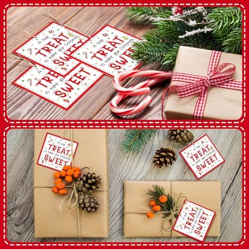 Motiskyy 60 Pcs Christmas Sweet Treat Gift Tags with Rope 3.25" Square - Image 6