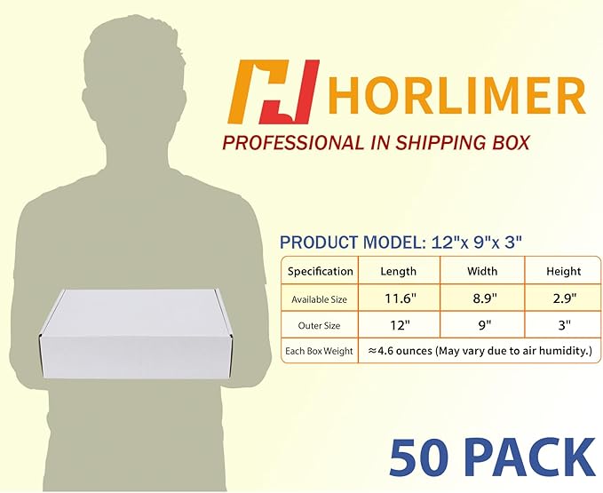 HORLIMER 12x9x3 inches Shipping Boxes Set of 50 - Image 2