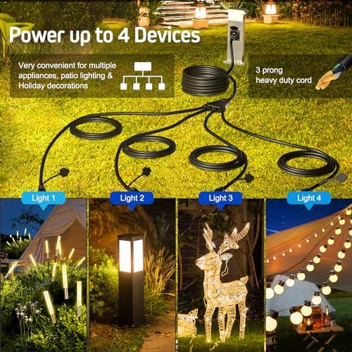 Eversimpleinc Black 1 to 4 Splitter Outdoor Extension Cord 13 FT 4 Outlets - Image 4