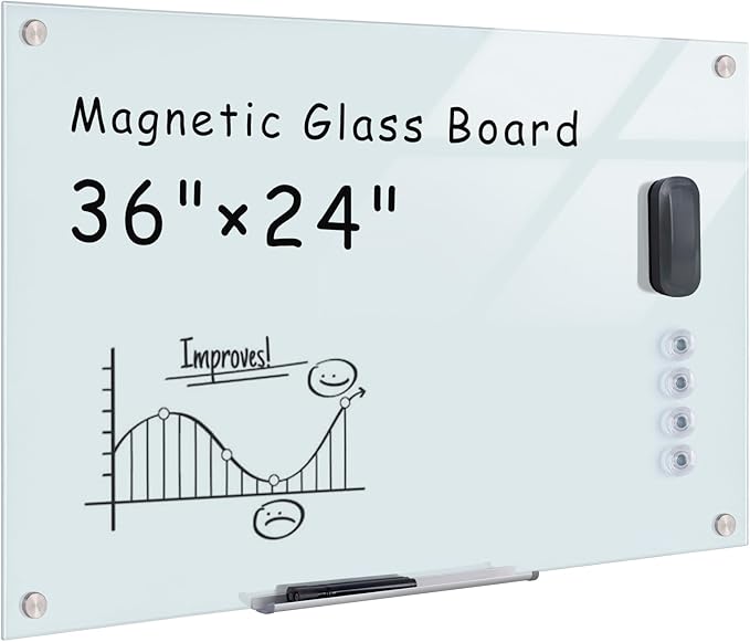 Mifuro Magnetic Glass Whiteboard，36"x24" Wall Mounted Frameless Dry Erase Board by MifuroOfficeProduct