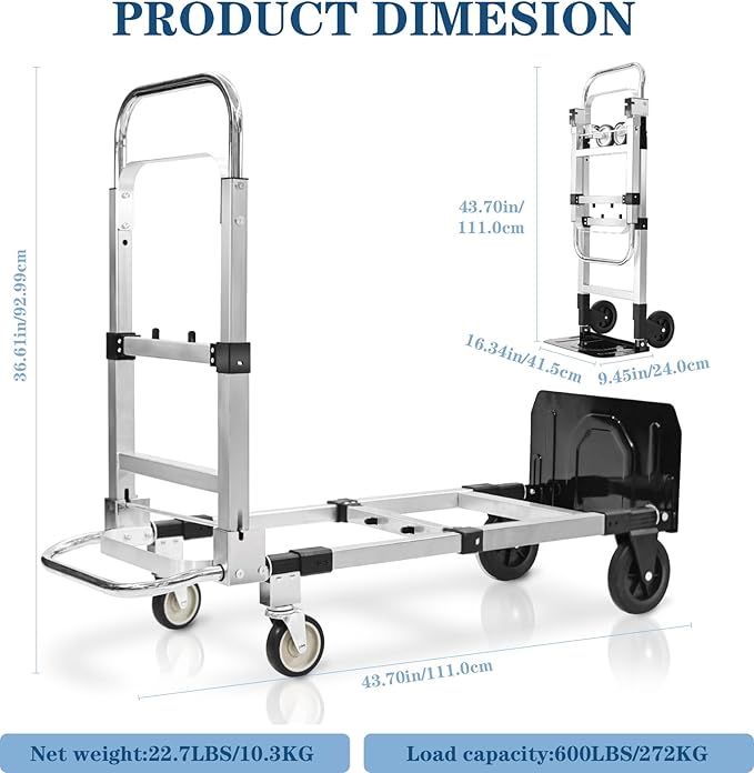 600-Pound 4-Wheel Folding Hand Truck/Cart, Heavy-Duty - Image 2