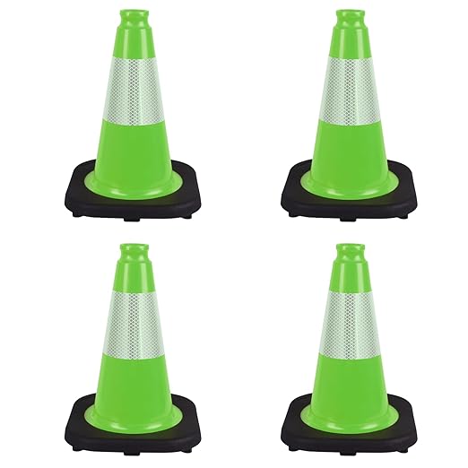 4 Pack 12 Inch Green PVC Traffic Cones Black Base Stable Durable, Sport by OranclUS