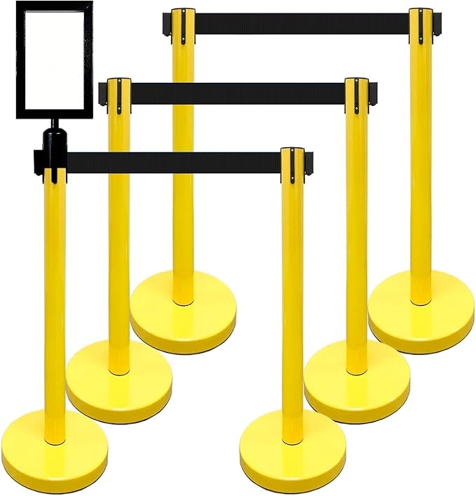 Retractable Stanchion, 6 SPECIALTY Posts + Signframe by VIP+Crowd+Control