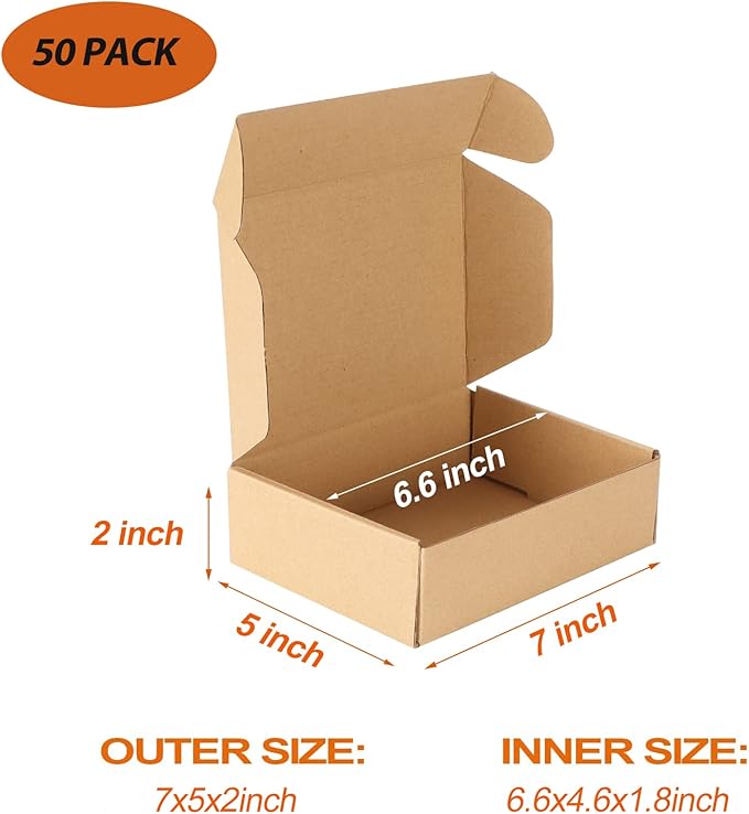 PHAREGE 7x5x2 inch Shipping Boxes Bulk 50 Pack Brown, Tab Lock Tuck Top Mailer - Image 3