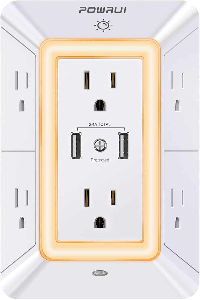USB Wall Charger, Surge Protector, POWRUI 6-Outlet Extender by POWRUI