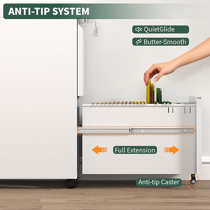 2 Drawer File Cabinet with Lock, Under Desk Rolling Small Filing Cabinet - Image 5