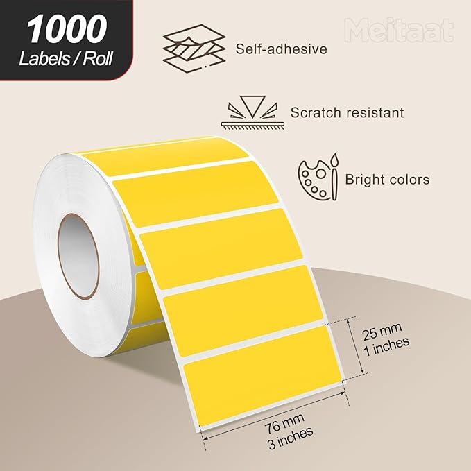 3 × 1 Inches Yellow Rectangle Color Coding Labels 1000 PCS, Self-Adhesive - Image 2