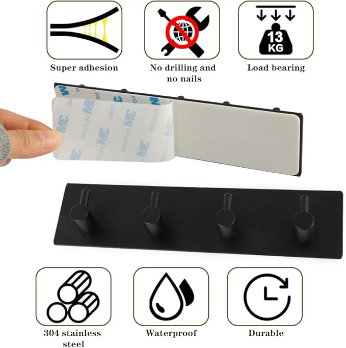 Picowe Key Holder for Wall Decorative, Adhesive Stainless Steel Key Hooks - Image 7