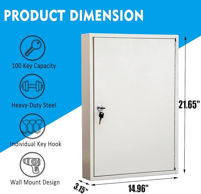 UMEKEN Key Box Wall Mount 100 Position Metal Valet Car Key Cabinet Lock Box - Image 2