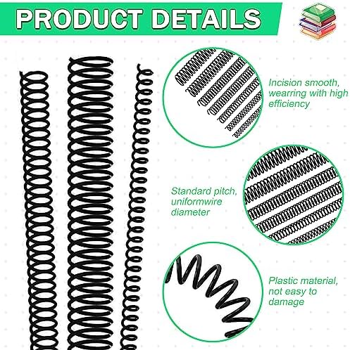 120 Pack Plastic Spiral Binding Coils Binder Binding Spirals Rings Multi Size Spiral Binding Wire Combs Spines Coils, 4:1 Pitch, 1/4 5/16 3/8 1/2 9/16 5/8 3/4 7/8 Inch (Black New Version) - Image 5