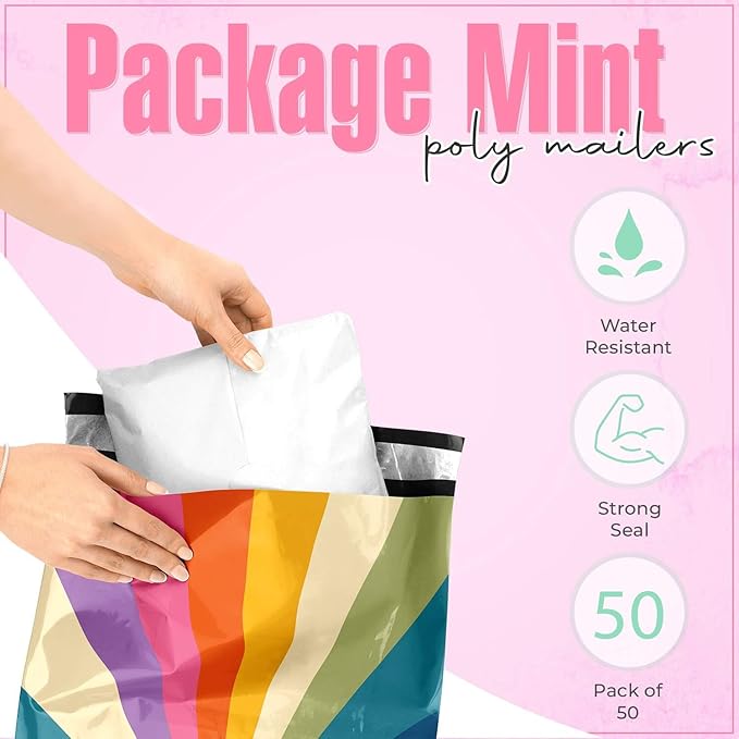 10x13 Poly Mailers – Retro Rainbow – Waterproof, Tear-Resistant Shipping Bags - Image 2