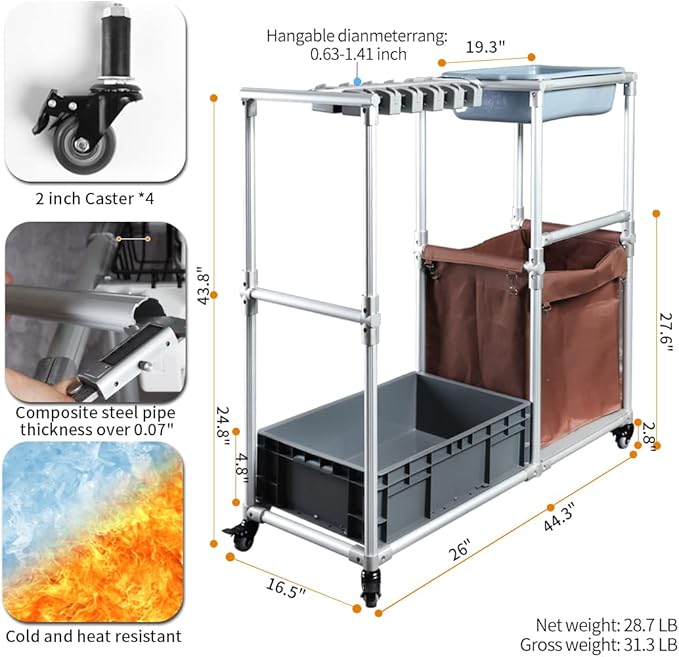 Janitorial cart Rolling Cleaning cart on Wheels - Image 7