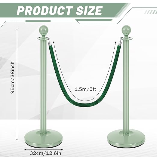 Ferraycle 4 Pcs Stainless Steel Stanchions Post Queue 38 Inch, 5 ft Velvet Rope - Image 2
