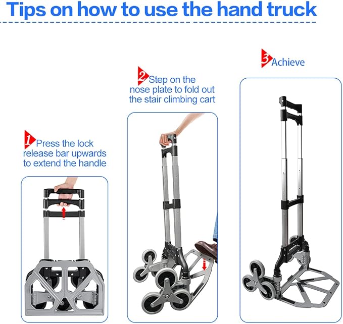 Heavy Duty 6-Wheel Stair Climbing Cart - 300lb Capacity Folding Hand Truck - Image 5