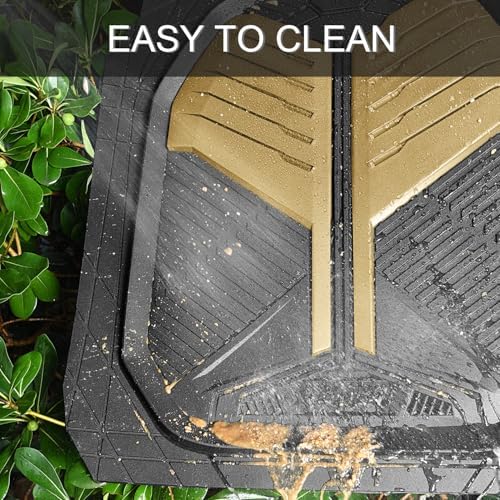CAR PASS Heavy Duty Rubber Car Mats, Deep Dish Car Floor Mats All Weather, Car Mats Full Set 4-Piece Trim to Fit for Sedans SUVs Trucks, Waterproof Anti-Slip Automotive Mats, V12 Black Champagne Gold - Image 7