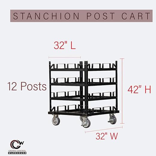 Trafford Industrial Stanchion Post Cart, 12 Posts, Horizontal Padded Storage - Image 3