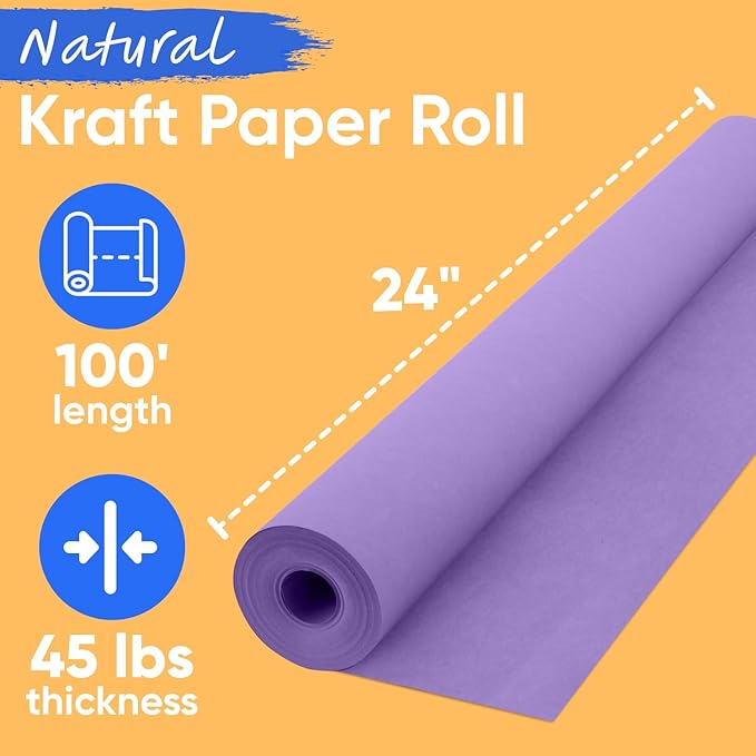 USA Made 24" x 1200" Lilac Kraft Paper Roll, 45 lbs Thickness, American Quality - Image 2