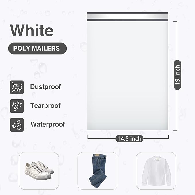 UCGOU Poly Mailers 14.5x19 Inch White 100 Pack Large Shipping Bags #7 Strong - Image 2