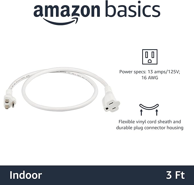 Amazon Basics Extension Cord, 13 Amps, 3 Foot - Image 2