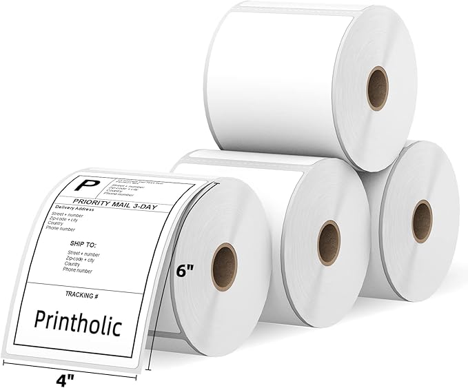 4 Rolls 4" x 6" Direct Thermal Shipping Label Compatible by Printholic