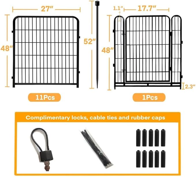 Tall Garden Fence with Gate 48 in×27 in 12 Panels Total 26.6 Ft, Garden Fencing - Image 4
