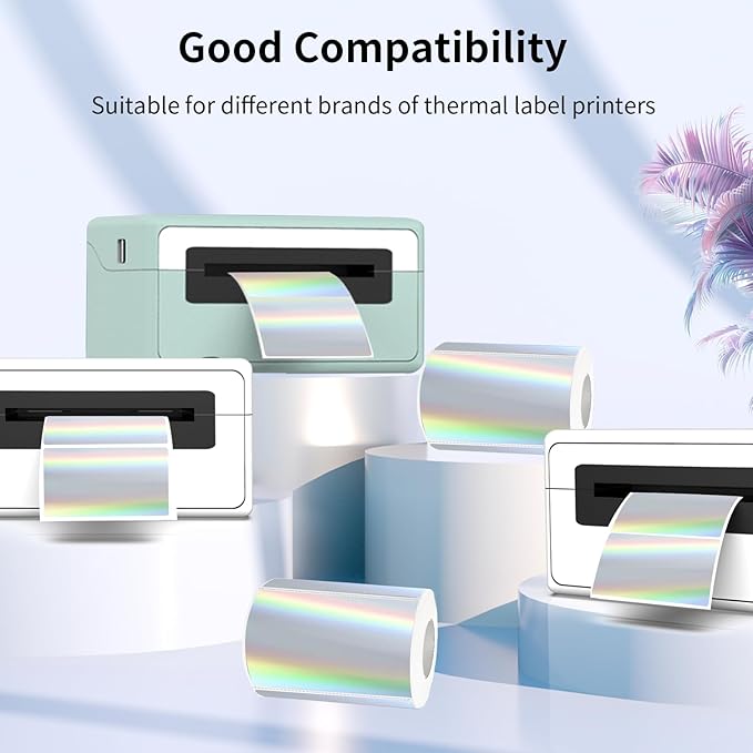 3x2 Inch Holographic Thermal Labels, Rainbow Glitter Stickers - Image 3