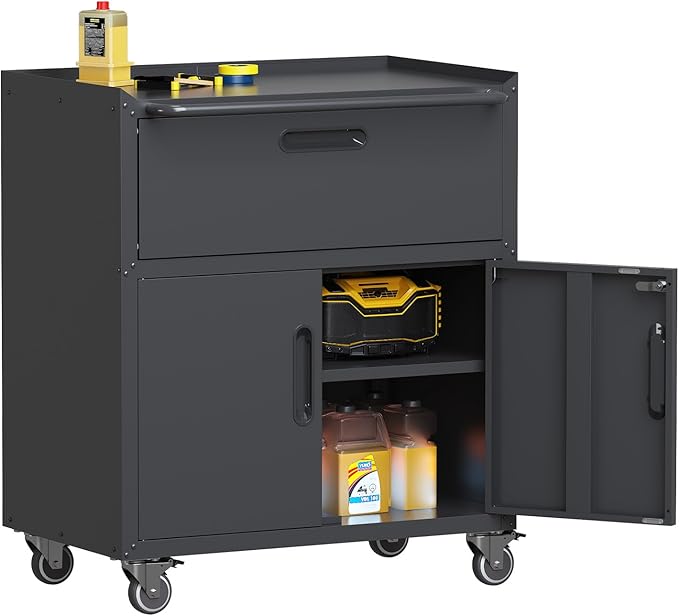 Metal Storage Cabinet with Wheels, Rolling Tool Chest with Adjustable Shelf & by Unknown