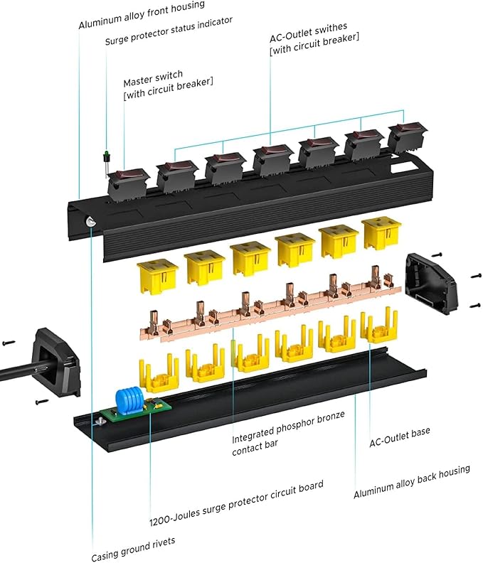 CRST 6 Outlet Metal Heavy Duty Power Strip - Image 7