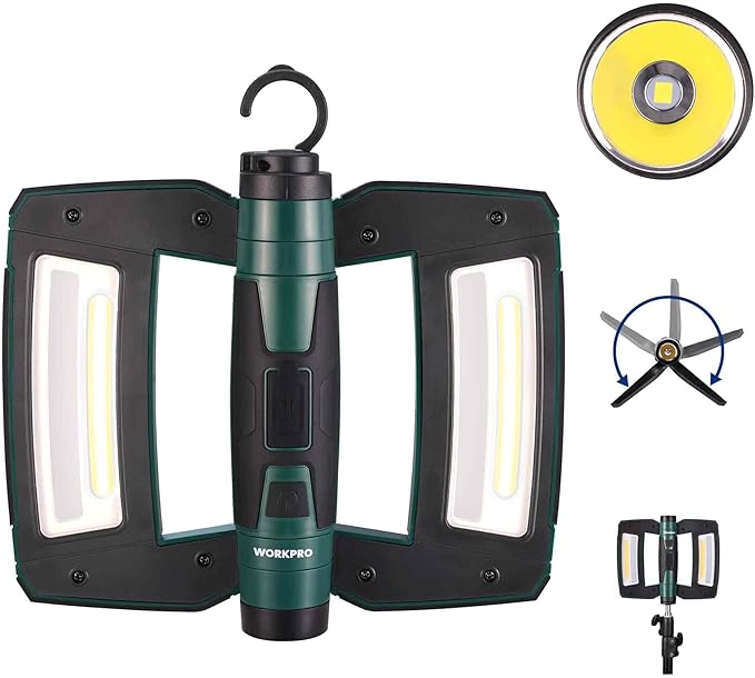 WORKPRO Rechargeable USB-C LED Work Light, Foldable Magnetic Light by WORKPRO