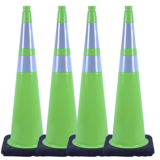 BESEA 4Pack 36” inch Traffic Cones Green Road Parking Cones Construction Safety by BeSea