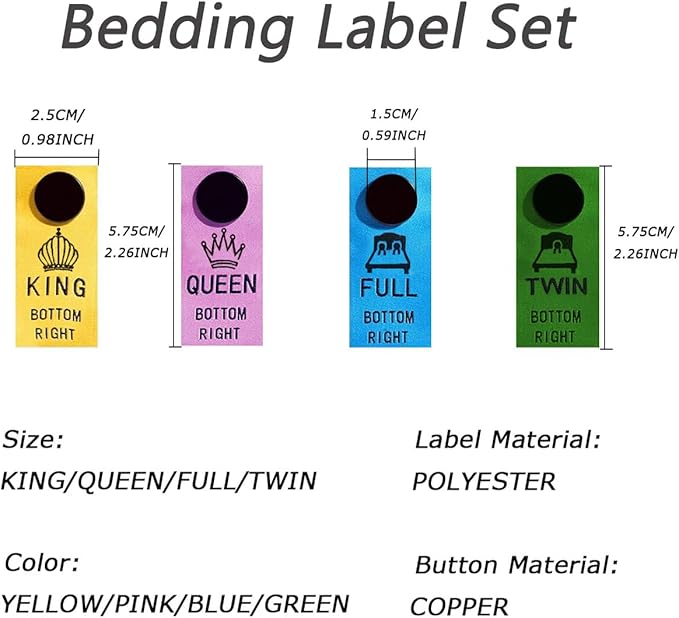 Generic Bedding Label Set, Color-Coded Snap Organization Tags, Washable - Image 2