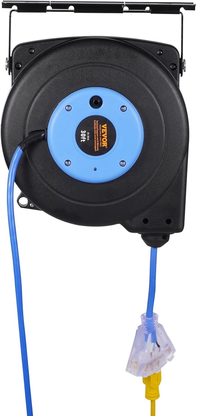 VEVOR 30FT Retractable Extension Cord Reel, 16AWG/3C SJTOW Heavy Duty Power - Image 12
